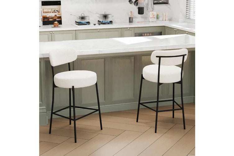 Set of 2 Boucle Bar Stools Counter Bar Stool