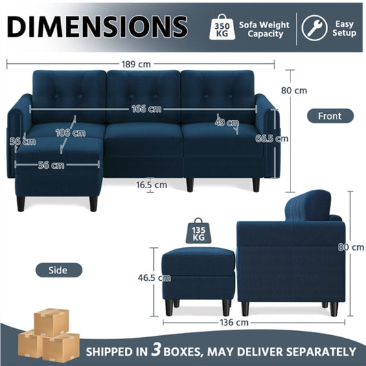 Velvet Upholstered Corner Sofa