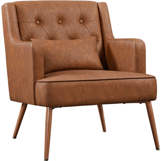 Button-Tufted PU Leather Accent Armchair