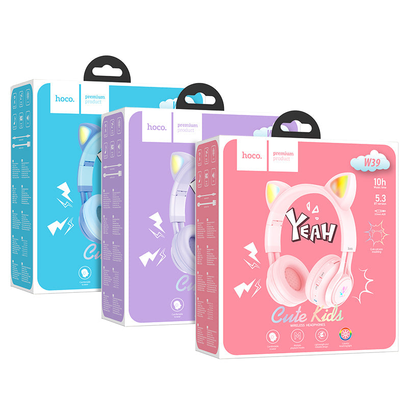 Hoco Cat Ear Bluetooth Headphones for Girls and Kids Ages 3+ W39