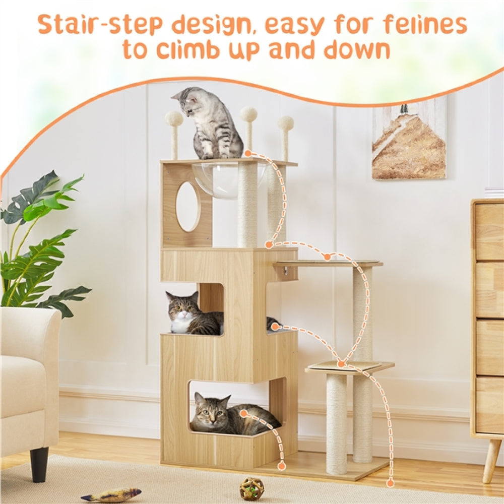53" Tall Wooden Cat Tree Tower