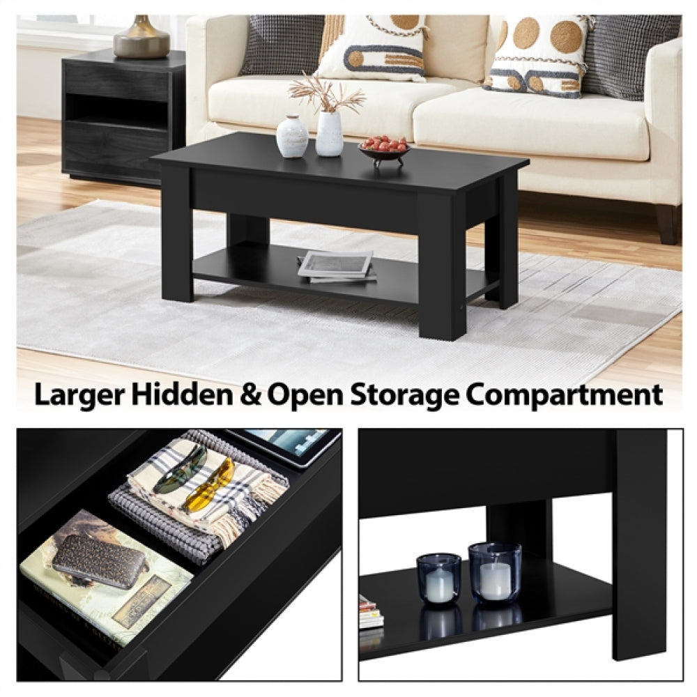 Rustic Lift Top Coffee Table w/ Hidden Compartment & Open Shelf