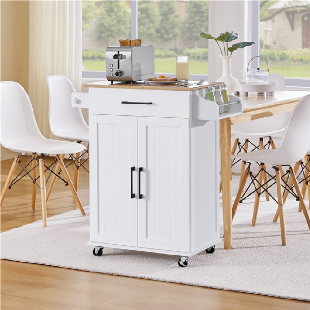 Kitchen Island Cart with Spice Rack Storage Rolling Kitchen Cart