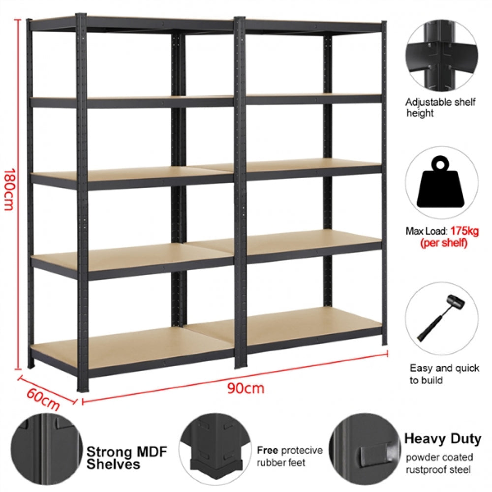 Pack of 2 5 Tiers Metal Storage Shelving Adjustable Display Rack Unit