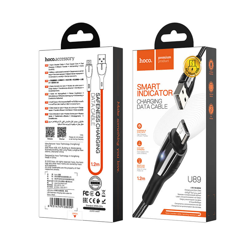 Hoco Type-C to Micro Smart Indicator Charging Data Cable 1.2M U89