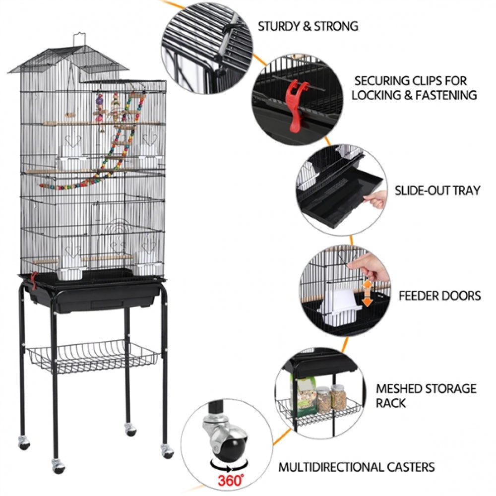 Rolling Metal Bird Cage with Detachable Stand