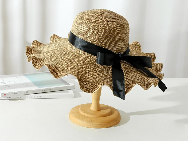Light Brown - Women Lady Sun Straw Hat Wide Brim Floppy Derby Summer Beach Cap