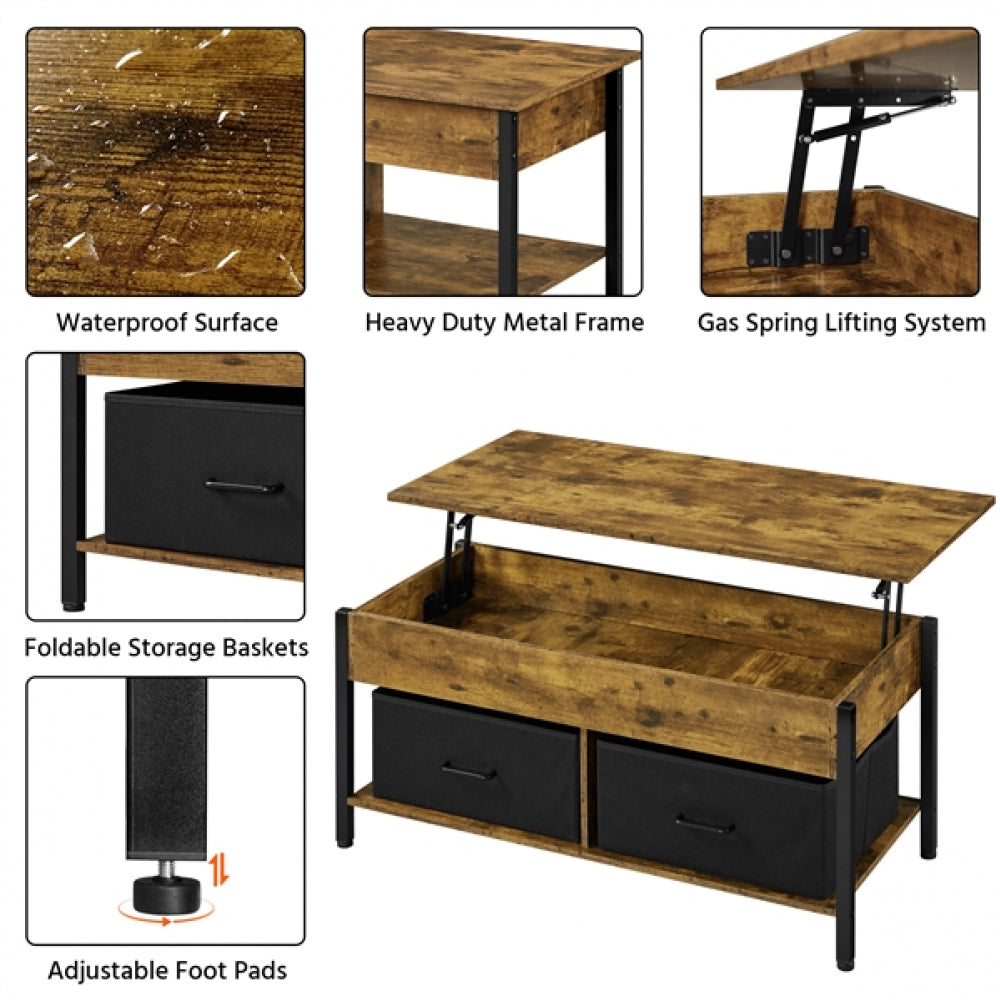 Lift Top Coffee Table with Fabric Storage Baskets