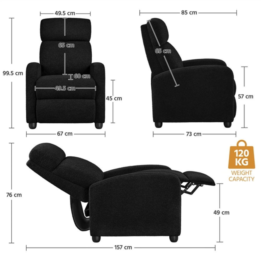 Recliner Chair Boucle Recliner Sofa Adjustable Modern Single Reclining Chair