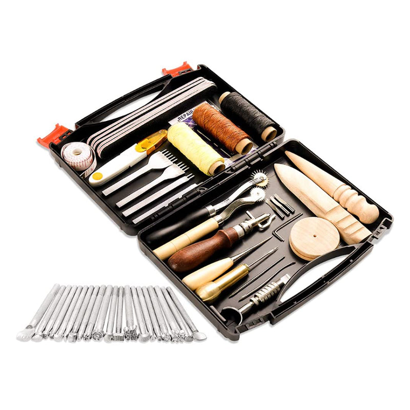 48 Pieces Leather Working Tools and Supplies with Leather Tool Box 48 Pcs