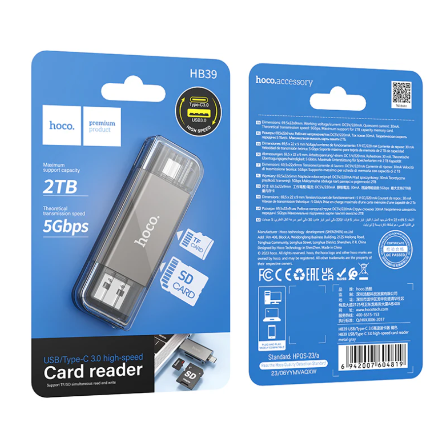 Hoco USB 3.0 Memory Card Reader USB-A USB-C Dual Plug (HB39)