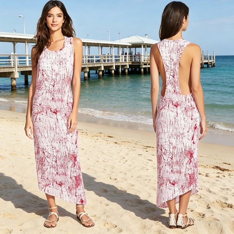 Sleeveless Abstract Print Maxi Dress - M