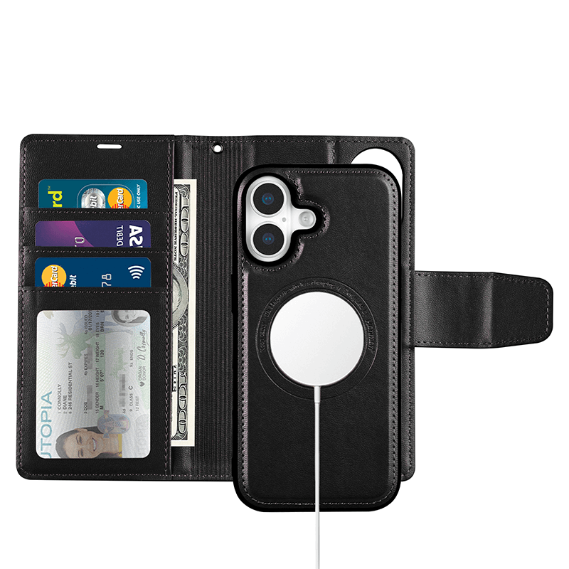 Compatible with iPhone 17 Hanman Miro Leather 2-in-1 Wallet Case with Magnetic Back