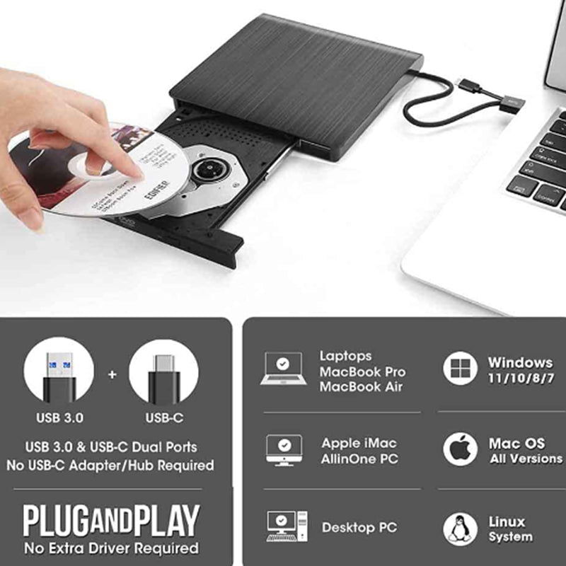 External DVD Drive USB 3.0 Type-C CD Burner Portable CD DVD +/-RW Drive DVD... S