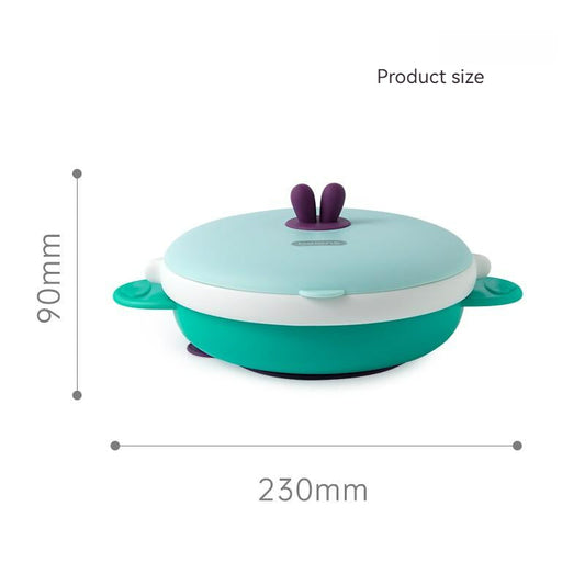 3 Grids Thermal Stainless Steel Baby Toddler Suction Plate /Bowl Set-Green