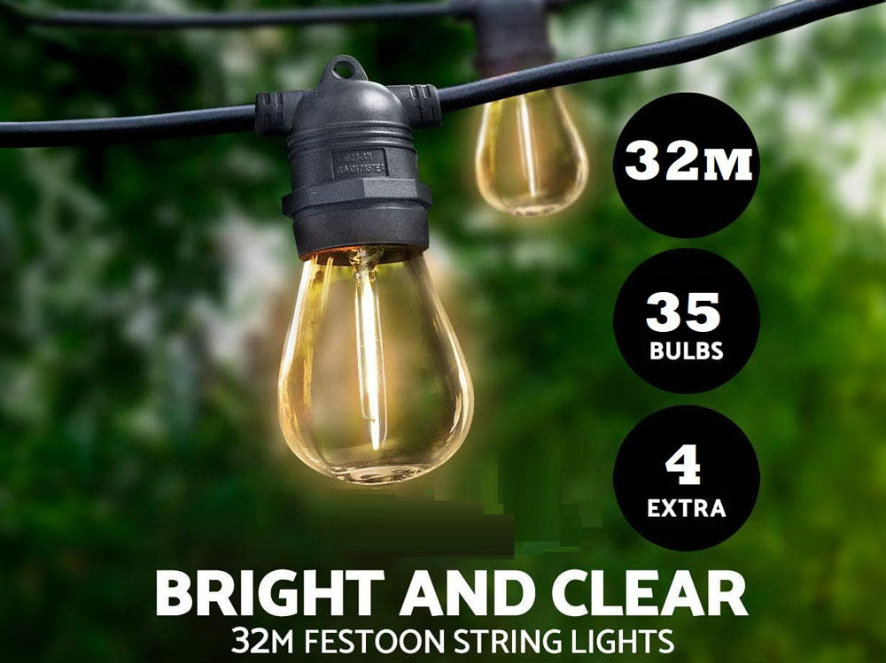 Outdoor Festoon Light String Lights 32M 35 LED Bulbs