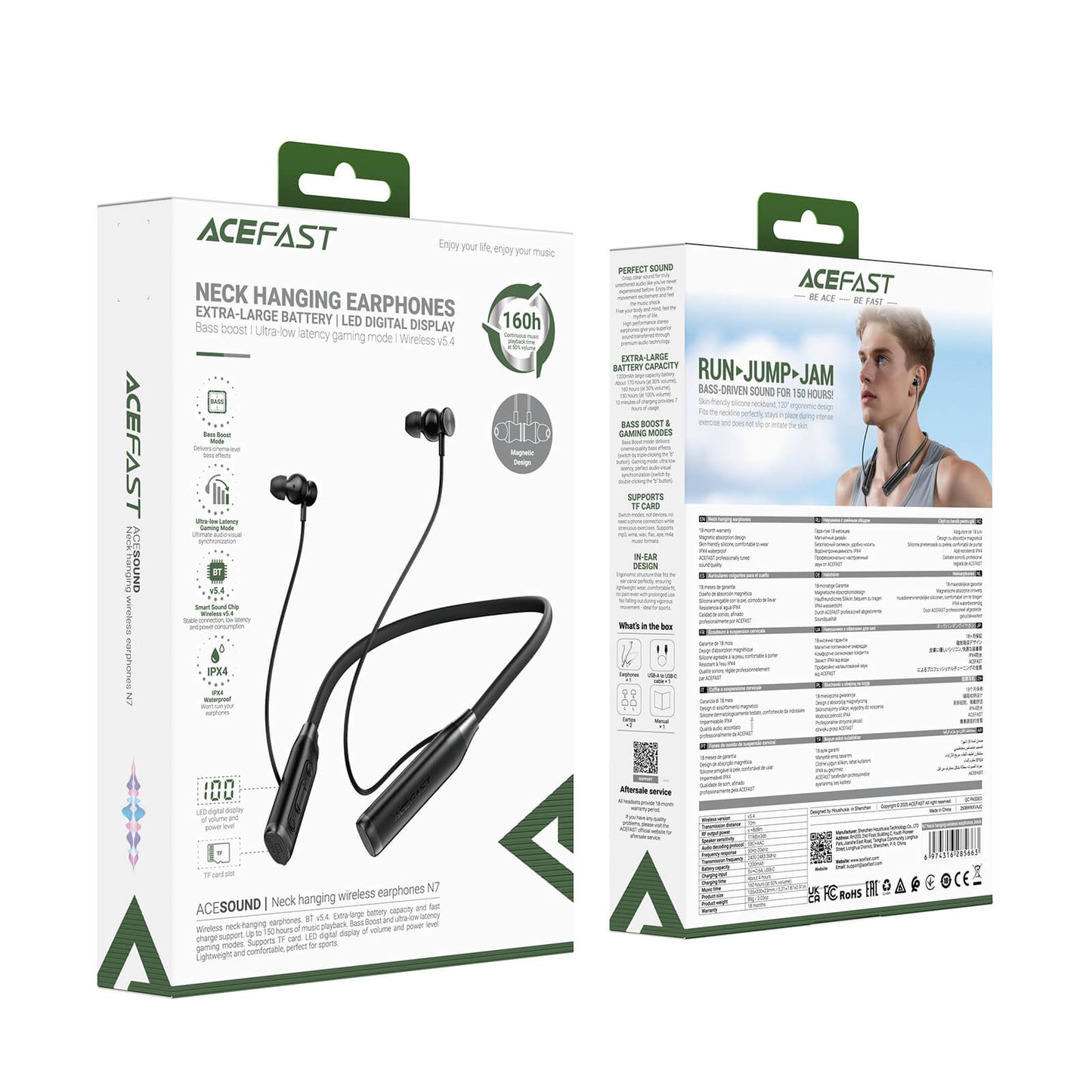 Acefast Neckband Bluetooth Earphones 160 Hour Playback with Gaming Mode N7