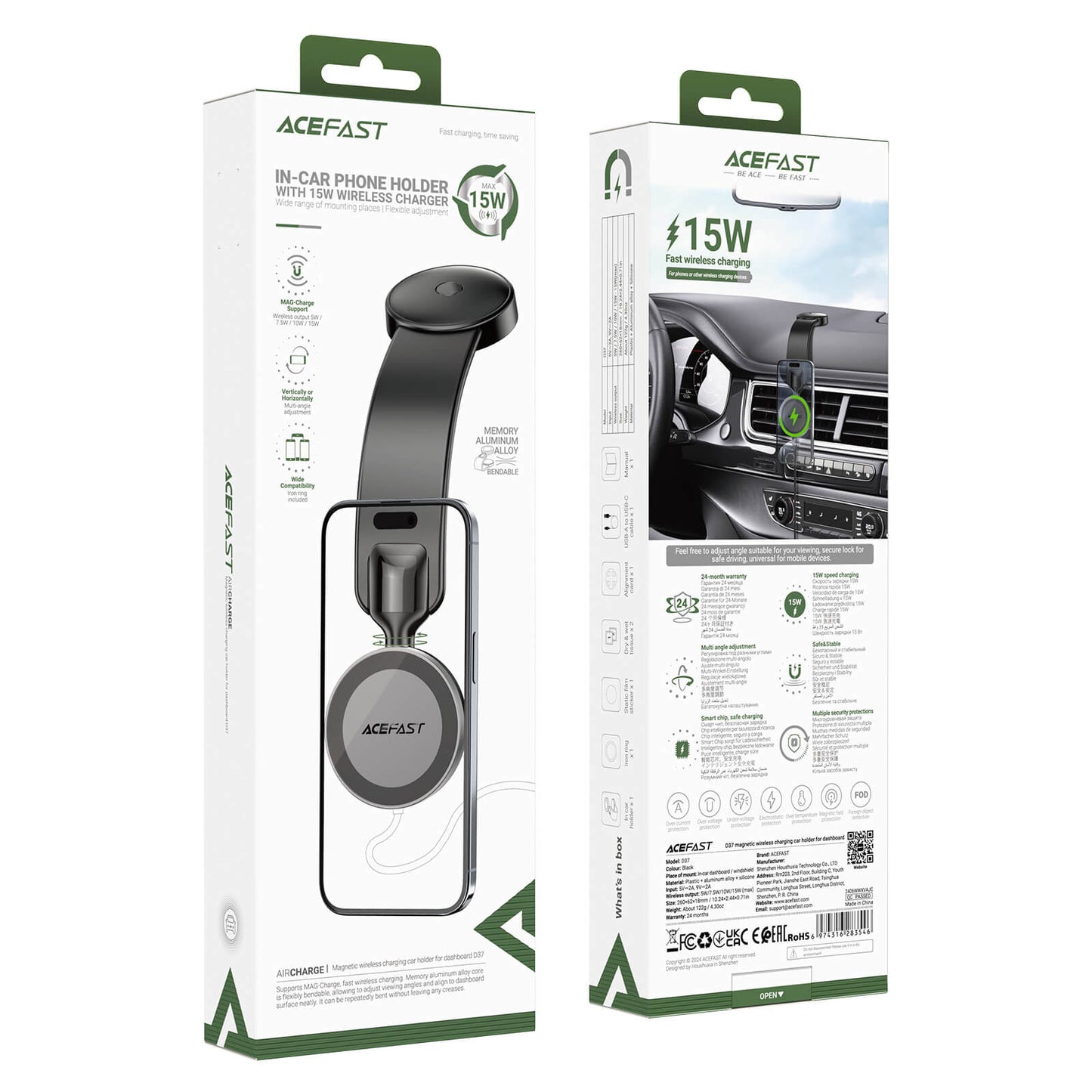 Acefast Multi-Angle Magnetic Wireless Car Charging Holder 15W D37