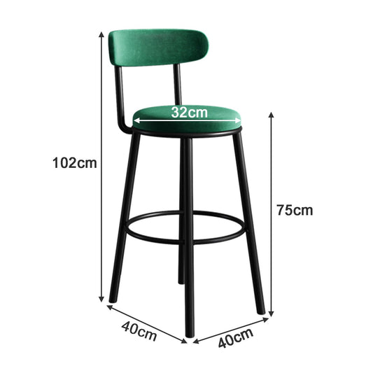 Set of 2 Barstools Modern Green Velvet Bar Stools