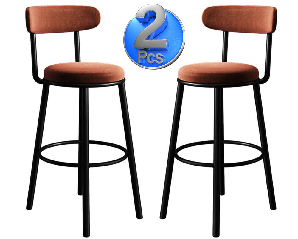 Set of 2 Barstool Modern Brown Velvet Bar Stools