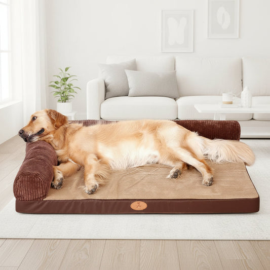 100 x 80cm M Pet Sofa Bed with L-Shaped Cushioned Support Pillow
