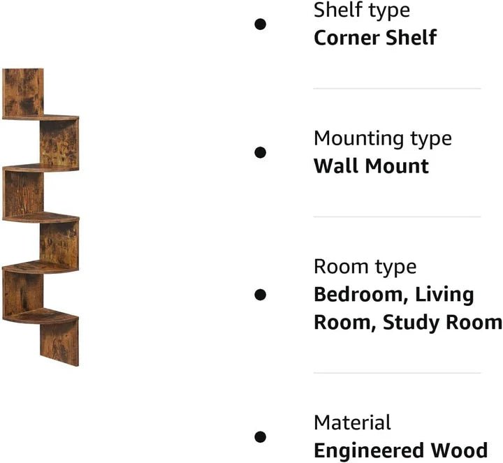 Vasagle 5-tier Floating Wall Bookshelf - Rustic Brown