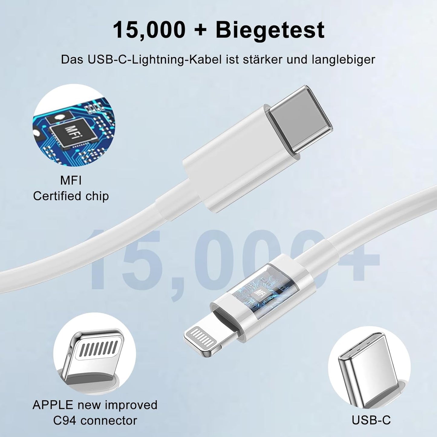 iPhone Fast Charger, 20W Adapter with USB-C to Lightning Cable Compatible with iPhone 14/13/12/11/X/9, iPad, AirPods