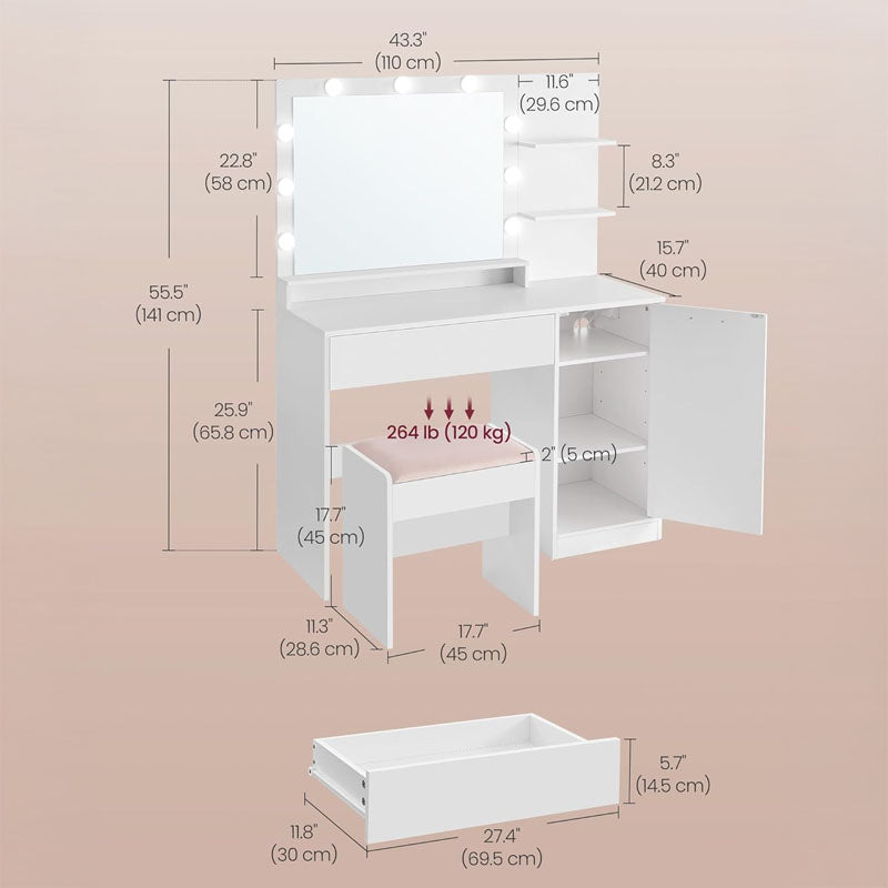 Dressing table with Stool - White