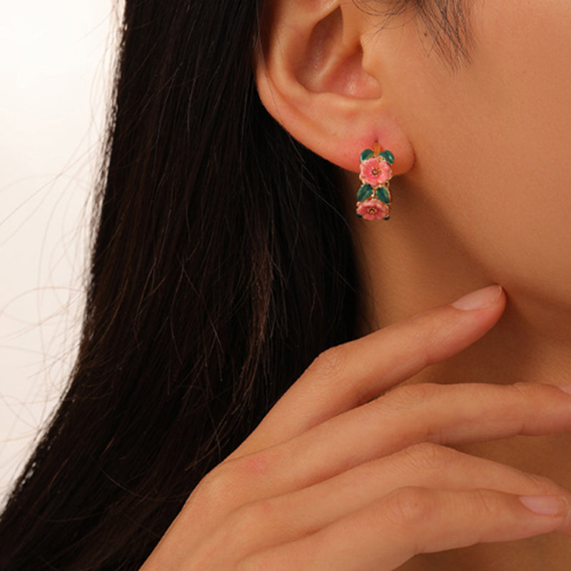 Embellique Camellia Enamel Drop Earrings