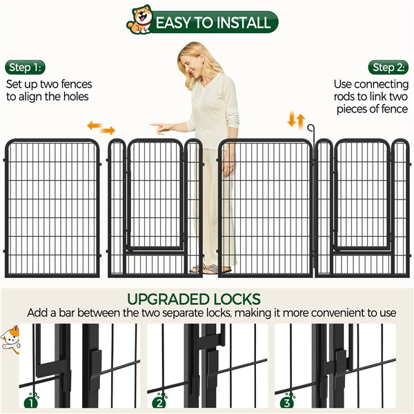 16 Panels Metal Dog Playpen Metal Pet Pen Exercise Barrier Outdoor Indoor Fence