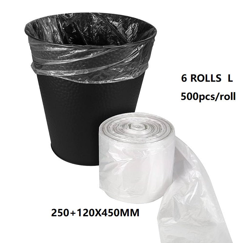 (6 Rolls/1ctn) L(250+120X450MM) Clear Trash Bag Rubbish, 500pcs/roll