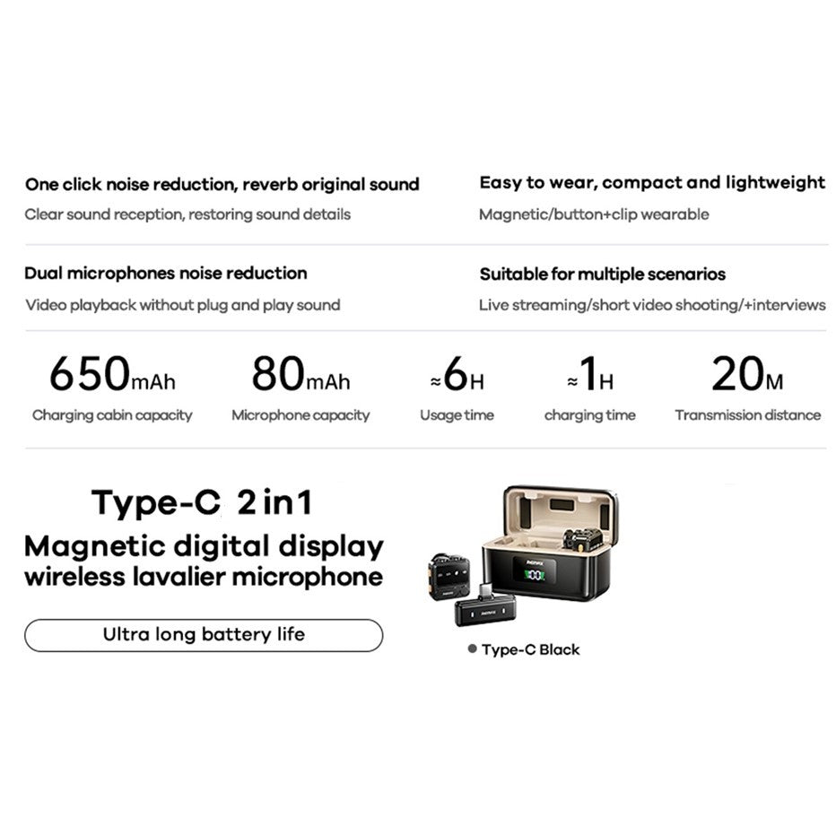 2 In 1 USB-C Wireless Lavalier Clip Microphone Mic Set