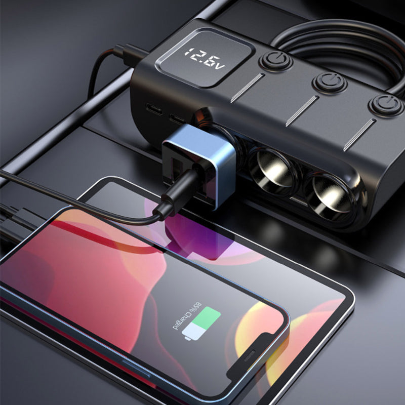Car cigarette lighter 3-port USB independent switch PD smart fast charging 120W