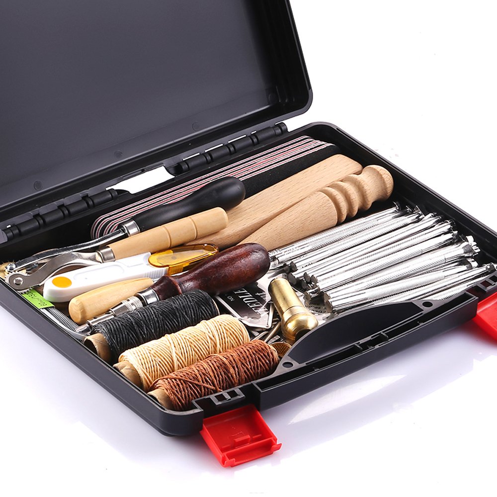 59PCs Leather Craft Tools Kit Tools DIY Groover Punch Kit Stiching Carving Craft Sewing