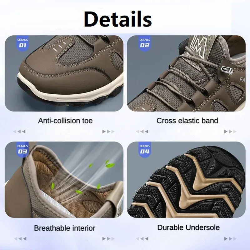 Men Soft Hiking Shoes Summer Breathable Mesh Sneakers Light Black Hike Footwear