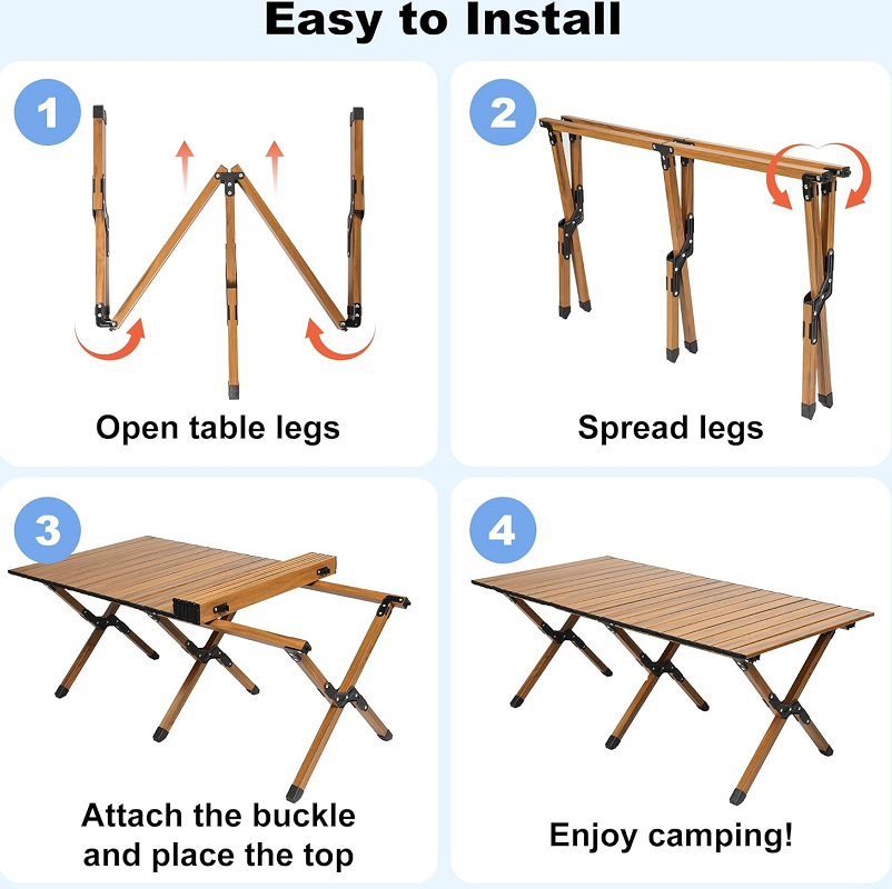 120CM Folding Dining Table Camping Picnic Egg Roll