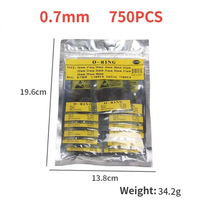 750 Piece Set of Watch O-rings 0.7mm/16-30mm (for waterproof watches)