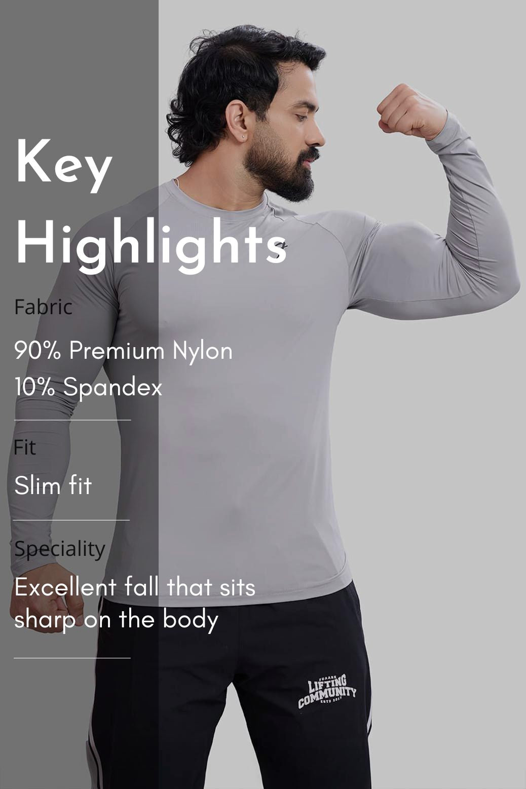 Bare Nylon Fullsleeves T-shirt Light Grey