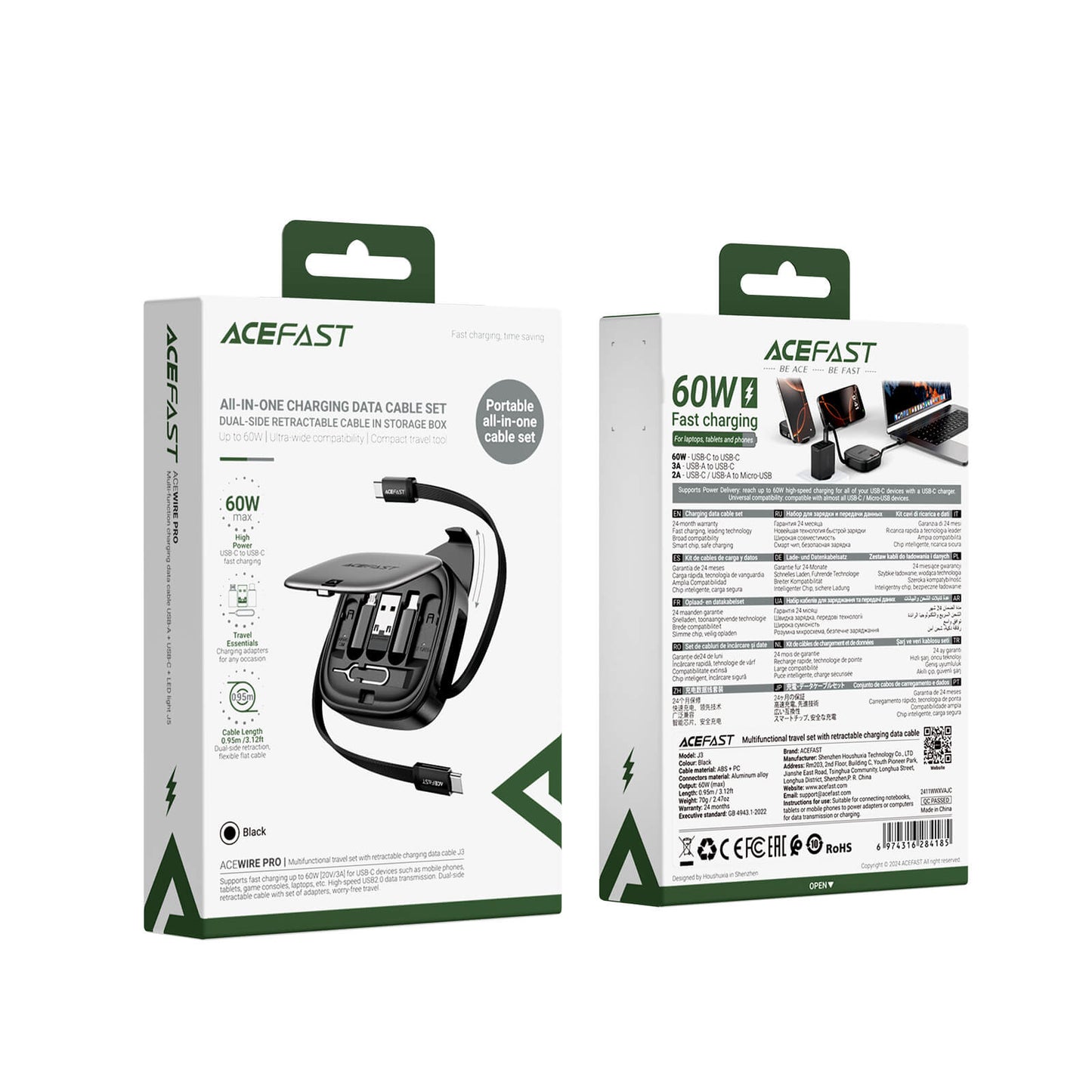 Acefast Multifunctional Retractable Charging Data Cable Box J3