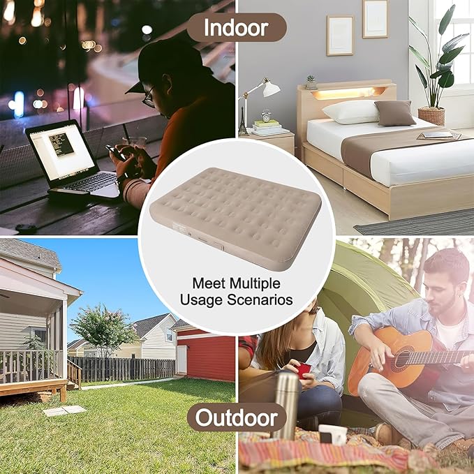 ECOTREK Inflatable Air Mattress 25cm High with Built-in Pump – Camping Air Bed Queen / King