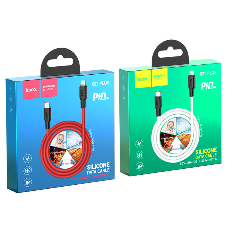 Hoco Silicone PD 20W Type-C to Lightning Charging Data Cable X21 Plus