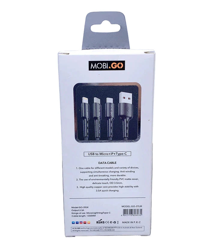 Mobigo 1.2m 3 In 1 Cable GO3TLM