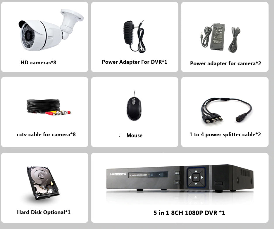 1MP 8 Channel DVR Security Camera System