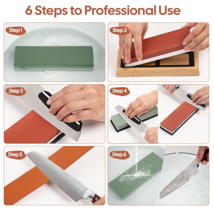 Knife Sharpening Stone Set, 4 Side Grit 400/1000, 3000/8000 Whetstone, Wet Stone Sharpener Stone Kit