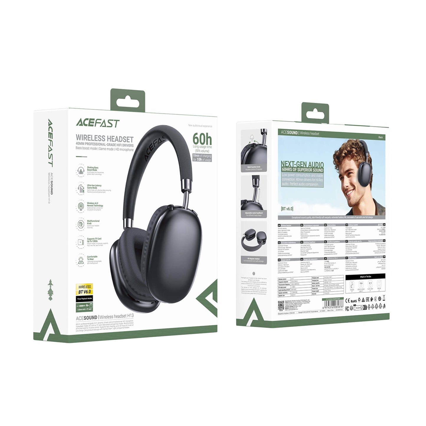Acefast 60 Hour Bluetooth Headset with AUX TF Card Support H13