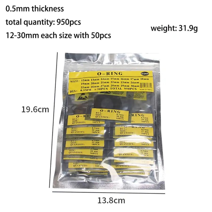 950 Piece Set of Watch O-rings 0.5mm / 12-30mm (for waterproof watches)