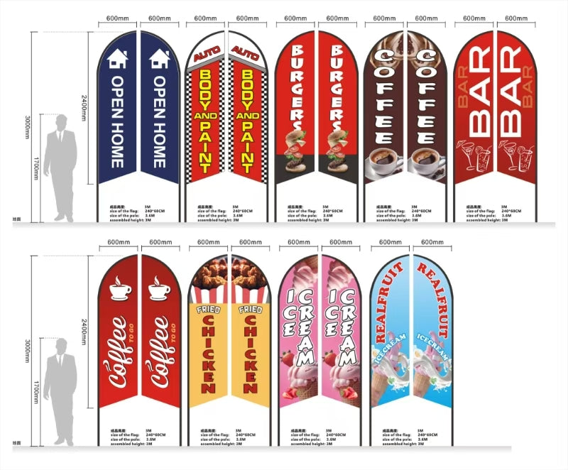 REALFRUIT ICECREAM Pre-print Double Sided Feather Flag Business Commersial