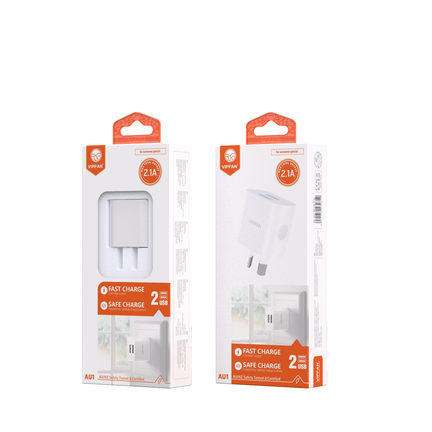 VFAN Dual USB Fast Wall Charger AU1