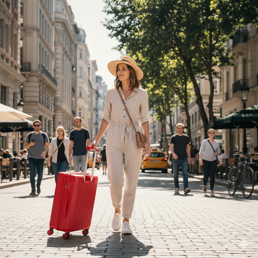 Large Check In Luggage - Red Lightweight Hard Shell Travel Suitcase | AeroRidge | 76 cm