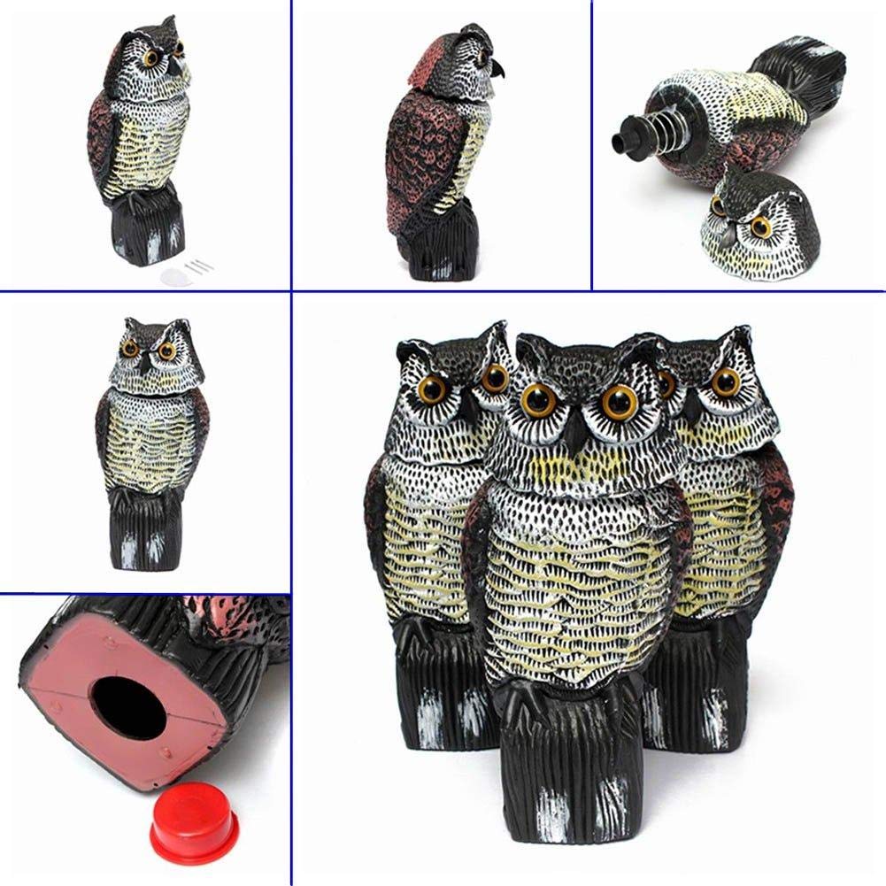 Owl Bird Scarer Bird Horned Owl With Rotating Head-Vertical Great Owl Garden Decor
